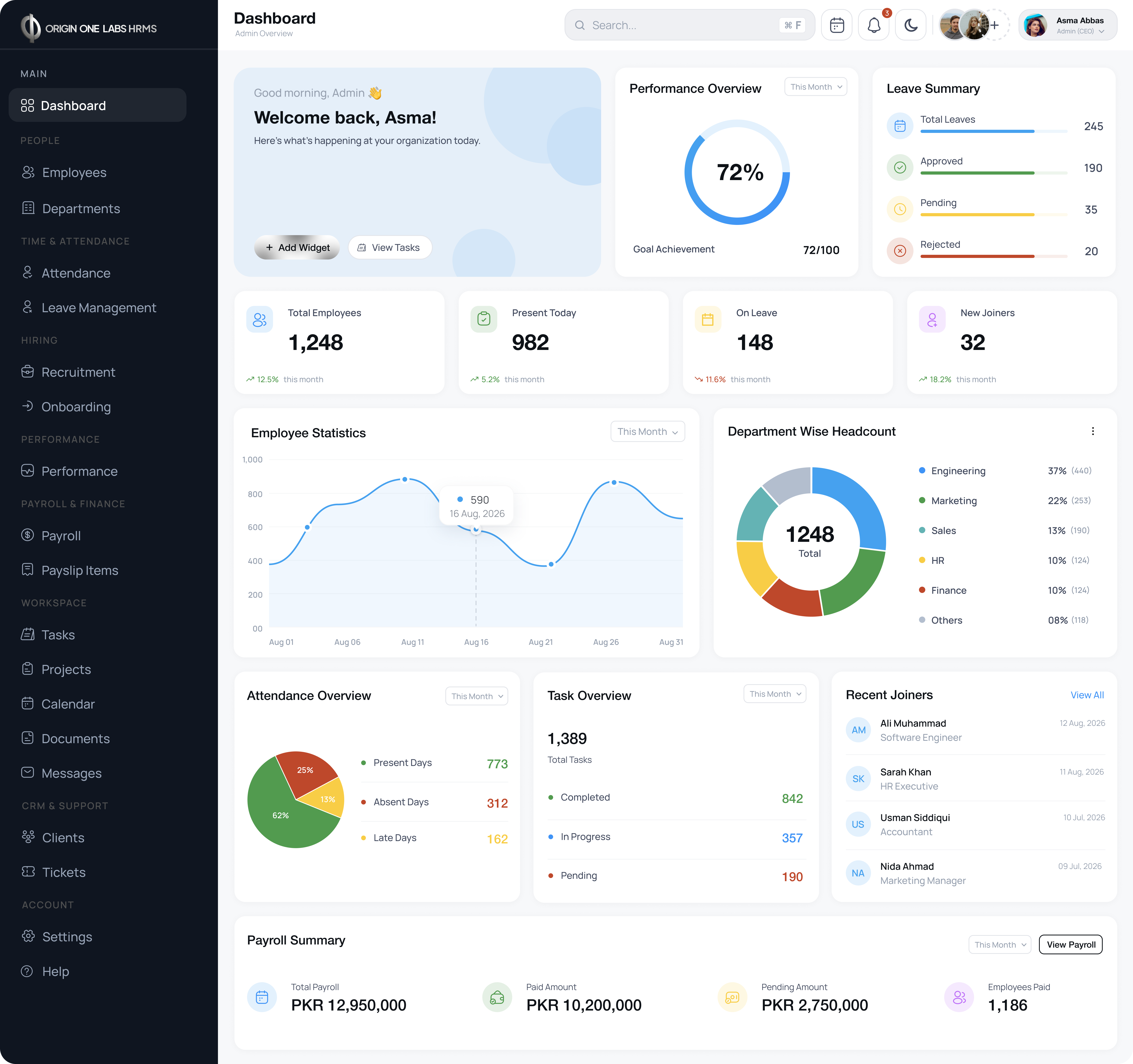 Origin One Labs HRMS app screenshot